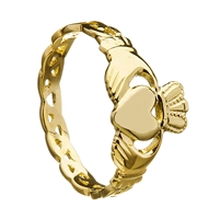 10k Yellow Gold Ladies Open Braided Shank Claddagh Ring 10mm