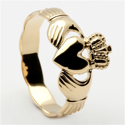 10k Yellow Gold Ladies Braided Shank Claddagh Ring 10mm