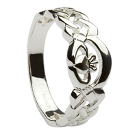 10k White Gold Ladies Nua Celtic Claddagh Ring 8mm