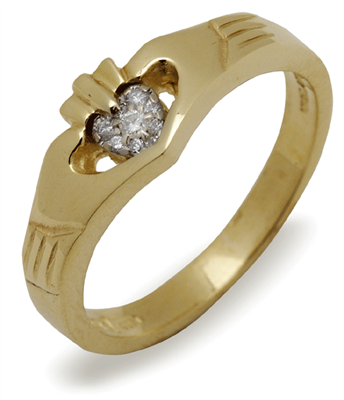 10k Yellow Gold Diamond Claddagh Ring 4.6mm