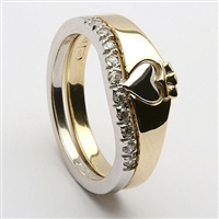 10k Gold Ladies 2 Part Diamond Claddagh Ring 7mm