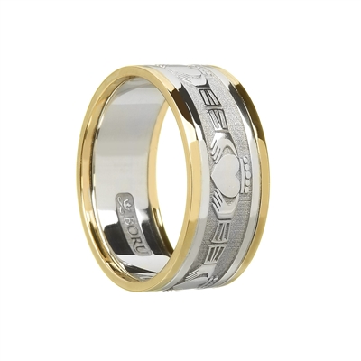 14k White Gold Men's Claddagh Wedding Ring 8.5mm