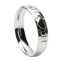 10k White Gold Men's Claddagh Wedding Ring 5mm - Comfort Fit