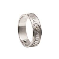 10k White Gold & Diamond Set Ladies Claddagh Wedding Ring 6.1mm