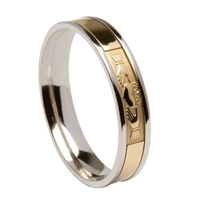 14k Yellow & White Gold Men's Claddagh Wedding Ring 5mm