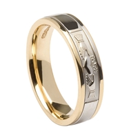 10k White & Yellow Gold Men's Claddagh Wedding Ring 5mm