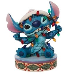 Jim Shore Enesco Disney Traditions Stitch Wrapped in Christmas Lights