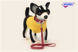 Hansa Black and White Chihuahus with Yellow Sweater and Leash