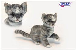 Grey, White and Black Striped Kitten Cat - Poseable Cat 7" High