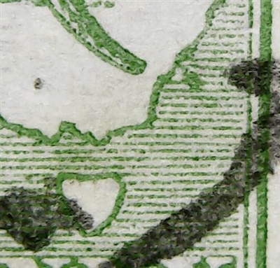 Kangaroo flaw ACSC 1(1)f FIRST STATE Large coloured flaw off coast at Sydney SG 1 variety First watermark Â½d green