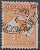 ACO.2 PERFIN on 4d kangaroo SG6 with white flaw above I in AUSTRALIA 1914 stamp