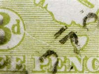 Kangaroo flaw ACSC 13(2)m 2R54 White scratch from value circle to "EN" of "PENCE" 3d Three Pence 3rd Watermark listed variety