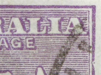 Kangaroo flaw 26(2)da 2L1 Dent in right frame opposite tip of Cape York 9d Nine Pence 3rd Watermark SG 39 listed variety