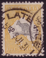 Kangaroo SG 111 SMC watermark 5/- grey and yellow