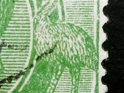 KGV SG 20 listed flaw BW ACSC 63(1)f 1L12 1915-20 Â½d bright green