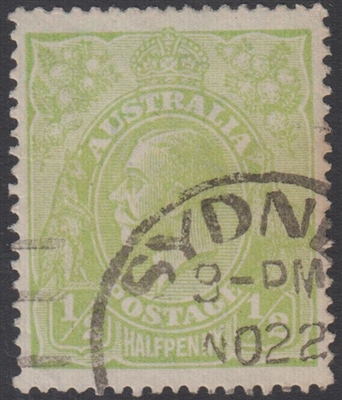 KGV ACSC 63H 1918 Â½d very yellow cyprus green