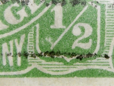 KGV SG 20b listed flaw BW ACSC 63(4)u 4R40 1914-20 Â½d green