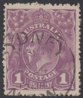 KGV SG 57 BW ACSC 76aa COARSE MESH PAPER 1922 1d violet shade Australia
