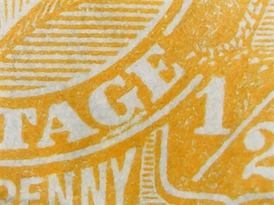 KGV SG 94 listed flaw BW ACSC 68(9)j 9R5 1928 Â½d King George V halfpenny orange