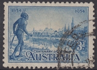 SG 148 Centenary of Victoria 1934 3d blue Perf 10Â½
