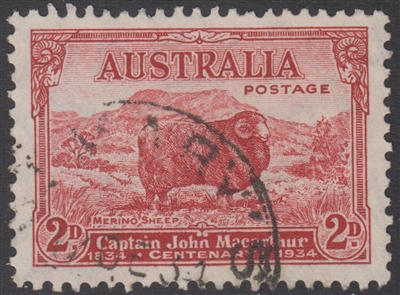 SG 150a Death Centenary of Macarthur Type B 'Dark Hills' 1934 2d carmine-red