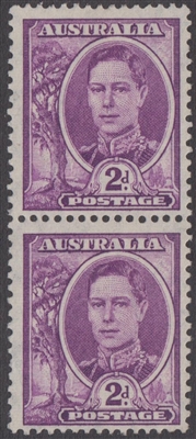 SG 205 Mint with gum 1944 King George VI vertical PAIR 2d Bright Purple Australia