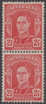 SG 206 Mint with gum 1942 King George VI vertical PAIR 2Â½d scarlet Australia