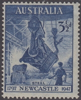 SG 220 1947 150th Anniversary of Newcastle 3Â½d Blue MINT Original Gum