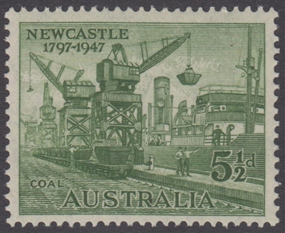 SG 221 1947 150th Anniversary of Newcastle 5Â½d Green MINT Original Gum