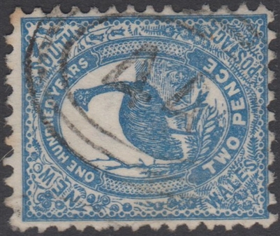 NSW numeral postmark 44 YASS oval rings cancel on 2d emu New South Wales Australia