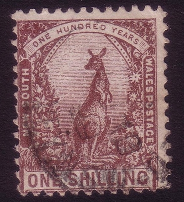 NSW SG 258cc 1888-1889 one shilling violet-brown