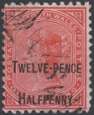 NSW SG 268c 1891 twelve pence halfpenny surcharge on 1s red DLR