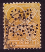 NSW SG 306 1899 six pence OSNSW perfin