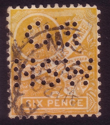 NSW SG 306 1899 six pence OSNSW perfin