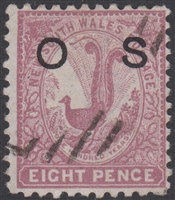 NSW SG O43 1888-1890 eight pence lyrebird lilac-rose