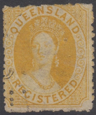 QLD SG 49 1864 REGISTERED (6d) Orange-Yellow Chalon Head Queen Victoria Six Pence Queensland