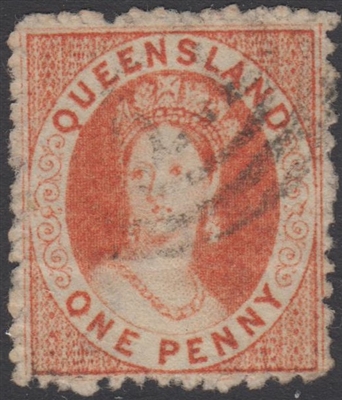 QLD SG 59 1871 1d Orange-Vermilion Chalon Head Queen Victoria One Penny Queensland