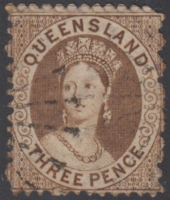 QLD SG 67 1868-74 3d Brown Chalon Head Queen Victoria Three Pence Queensland