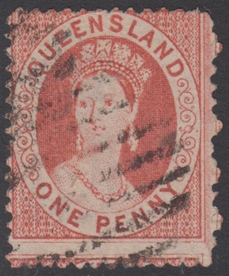 QLD SG 85 1868-75 1d Deep Rose-Red Chalon Head Queen Victoria One Penny Queensland