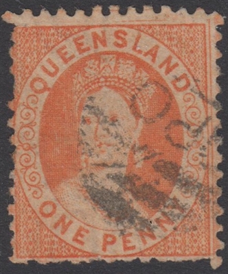 QLD SG 94 1876-78 1d Deep Orange-Vermilion Chalon Head Queen Victoria One Penny Queensland