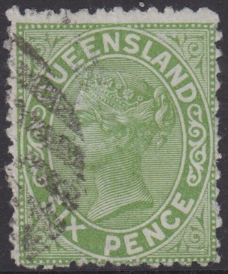 QLD SG 170 1882-91 6d Green Queen Victoria sideface Queensland Six Pence