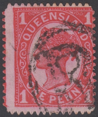 QLD SG 257 1897-1898 1d vermilion plain zigzag roulette
