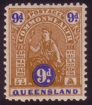 QLD SG 283a 1906-10 TYPE A nine pence MINT with gum