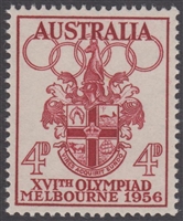 SG 290 1956 Olympics Arms of Melbourne 4d Carmine-red MINT HINGED Original Gum