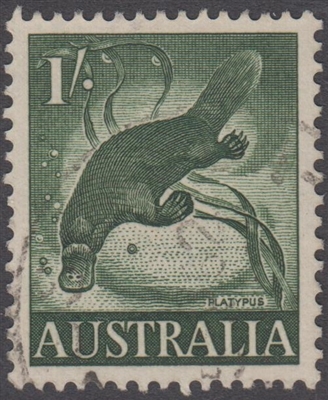 SG 320 1959 Platypus 1/- One Shilling Deep Green