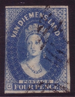 TAS SG 17 1855 imperforate chalon Six Pence deep blue 3 huge margins