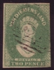 TAS SG 32 1857-1869 imperforate chalon Two Pence yellow-green 3 margins