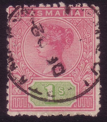 TAS SG 221 1892-1899 one shilling rose and green tablet.