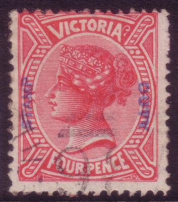 VIC SG 309 1885 STAMP DUTY OVERPRINT Four Pence rose-red