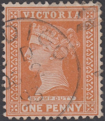 VIC SG 313b 1890 1d One Penny orange-brown Reading design BENDIGO 1893